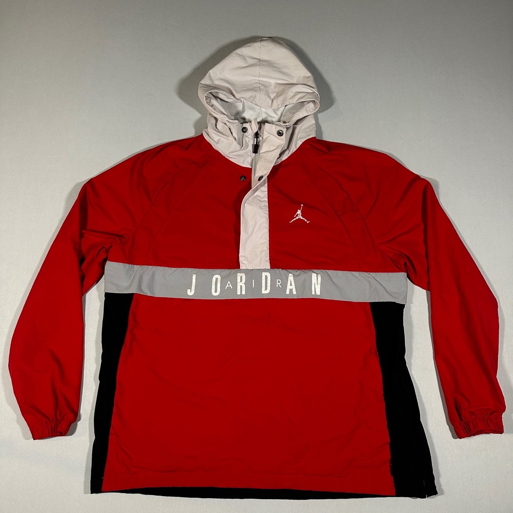 Nike Jordan Wings Anorak Mens L Pullover Jacket Red Spellout Reflective Retro